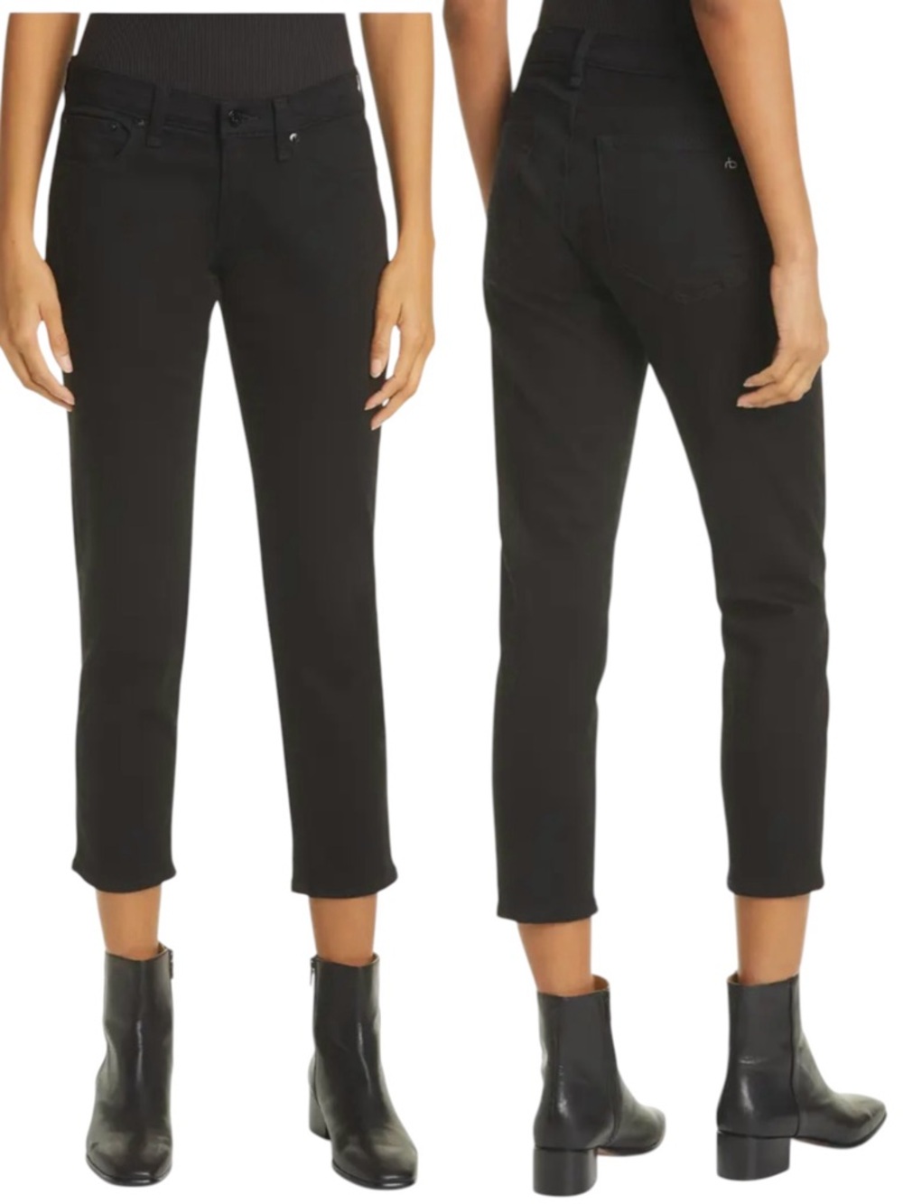 Rag and Bone Dre Low Rise Slim Boyfriend Black Denim Cropped Jean Women's 28